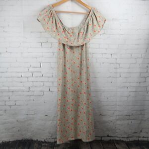 ORANGE FLORAL OFF THE SHOULDER RUFFLE MIDI DRESS SIZE MEDIUM
